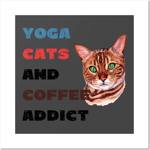 Yoga cats and coffee addict funny quote for yogi Wall Art by Red Yoga